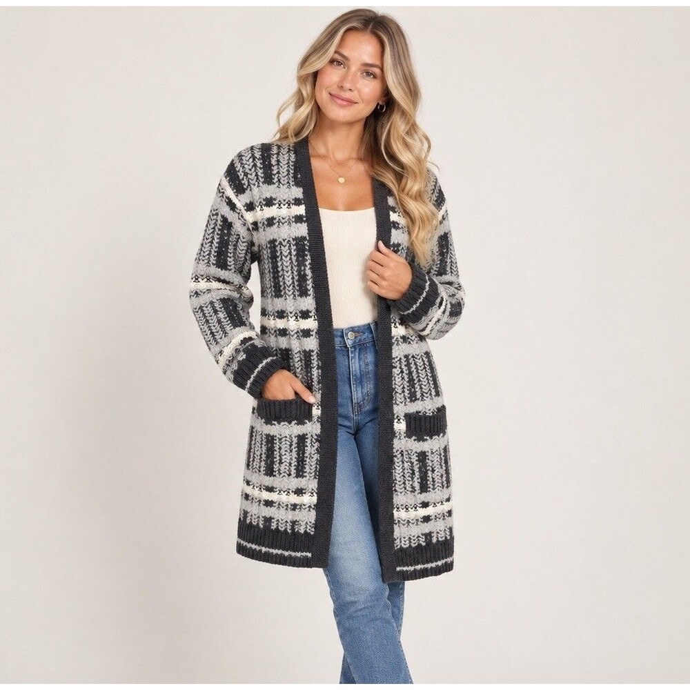 Maeve Anthropologie Freyja Plaid Sweater Coat SP Wool Alpaca Cashmere Cardigan